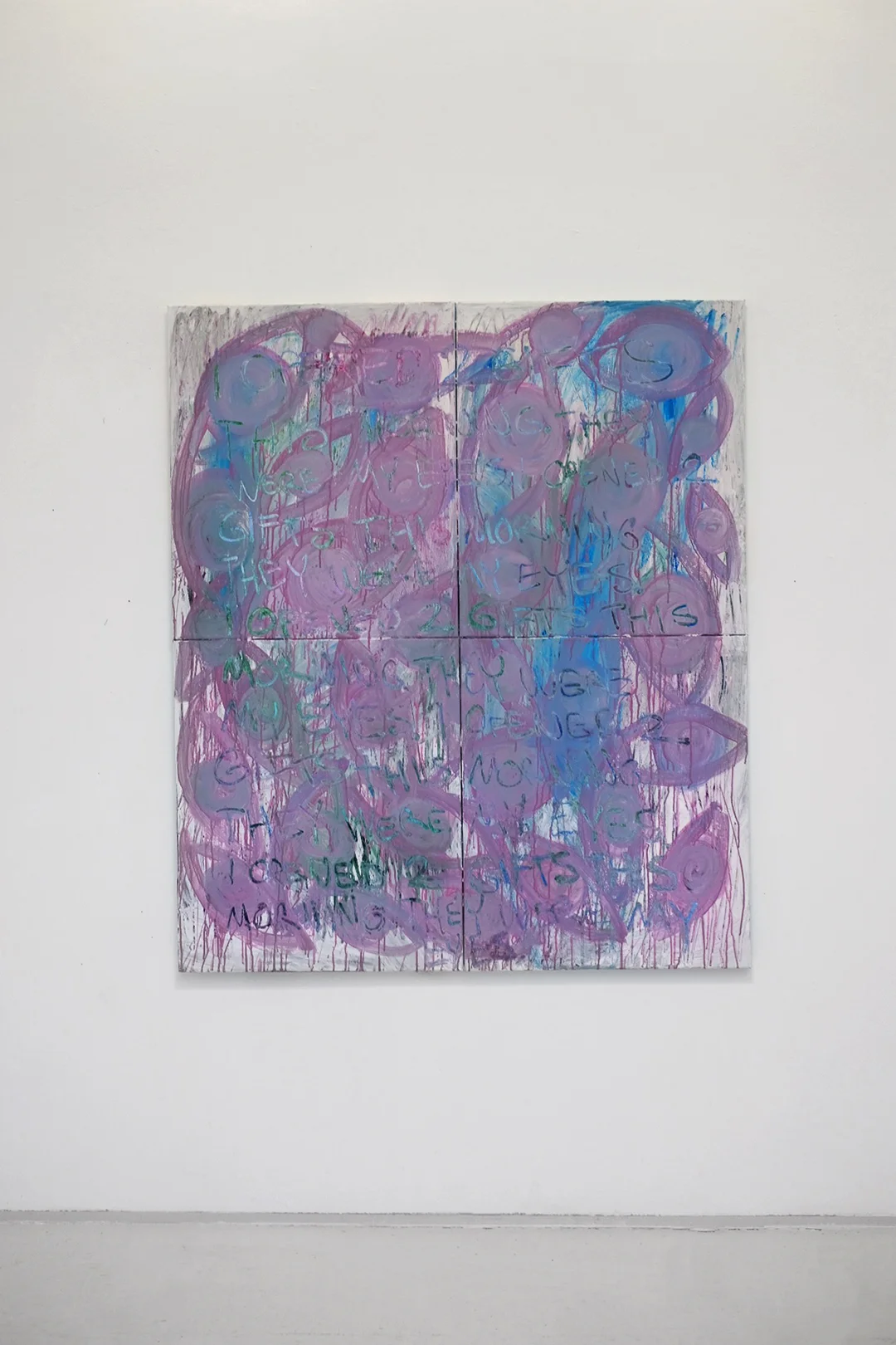 Untitled (I OPENED 2 GIFTS THIS MORNING. THEY WERE MY EYES.) by Simon Mercebach shown in a home setting