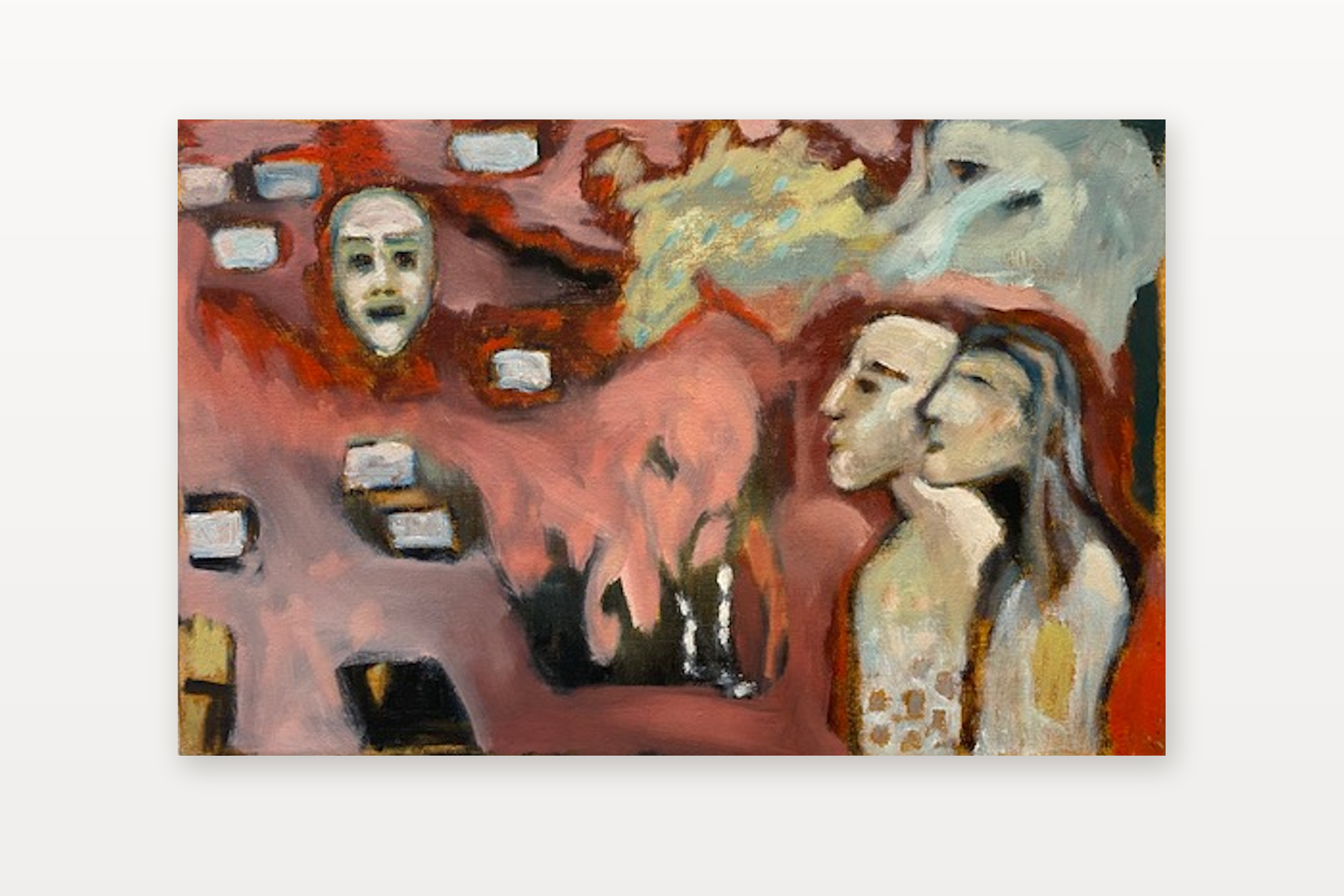 The world goes by, and a stone is still just a stone by Meret Krasa shown in a home setting